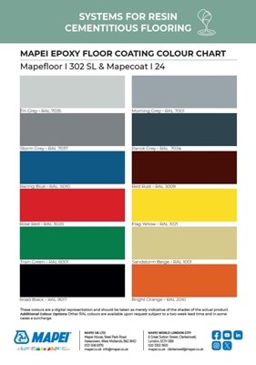 Mapefloor I 302 SL &amp; Mapecoat I 24 Colour Chart